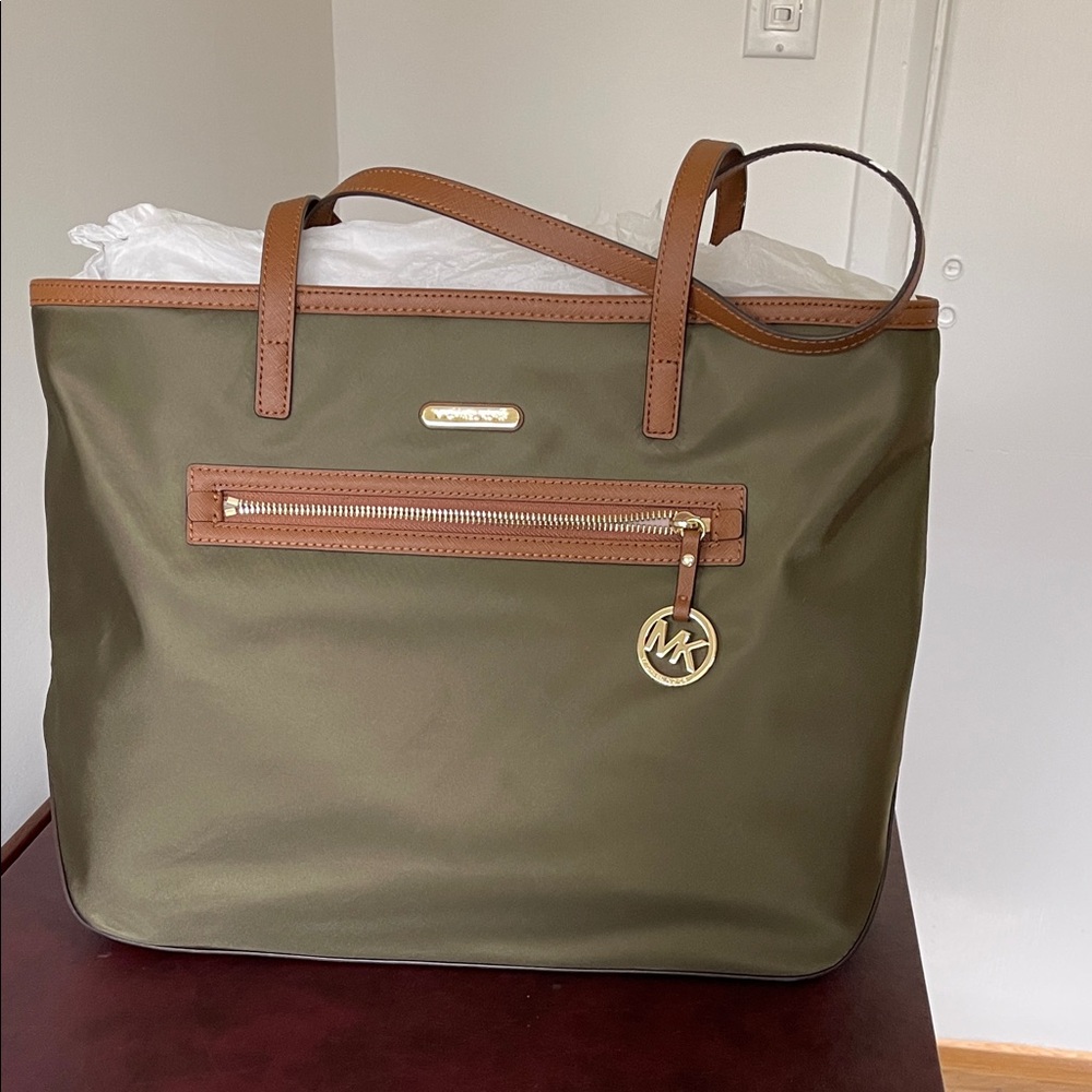 Michael Kors Khaki and Tan Tote Bag